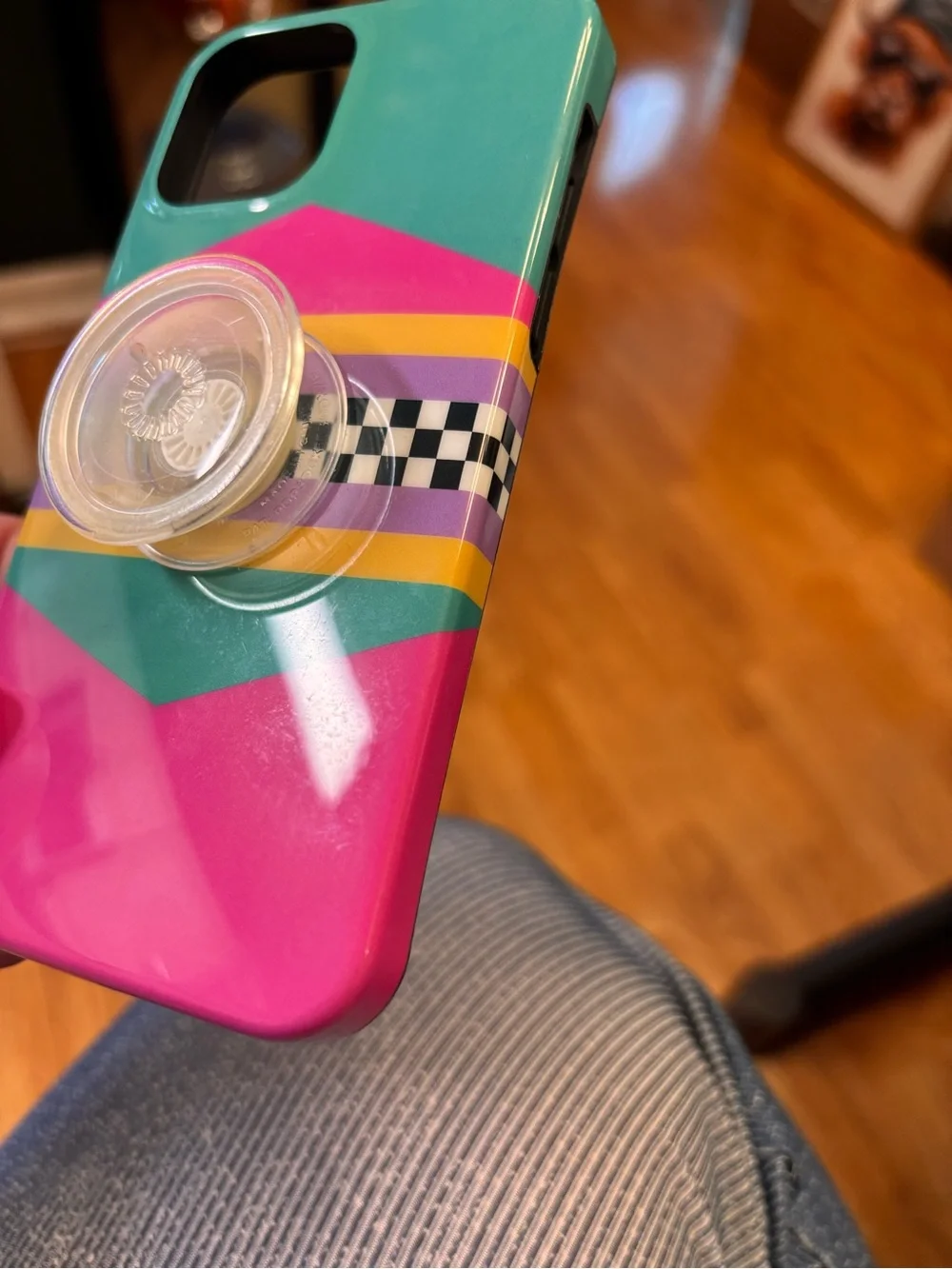 iPhone case 12 proColorful Geometric Pink & Teal Phone Case w Clear Pop Grip 80s